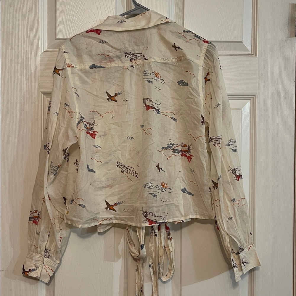 Scotch & Soda Cream Tie-Front Blouse with Red & Blue Print - Picture 6 of 7
